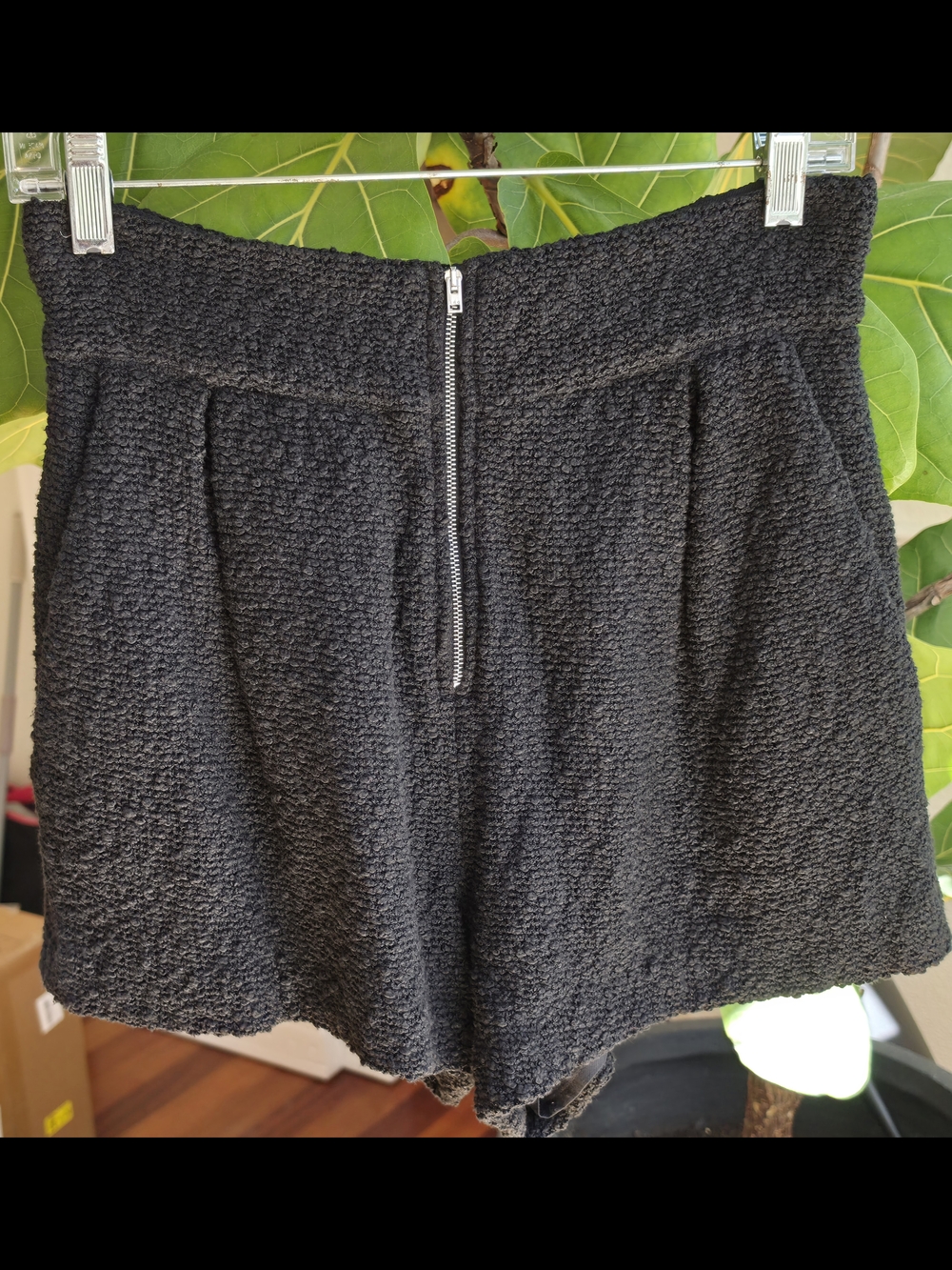 IRO Black High-Waist Textured Shorts with Front Zip